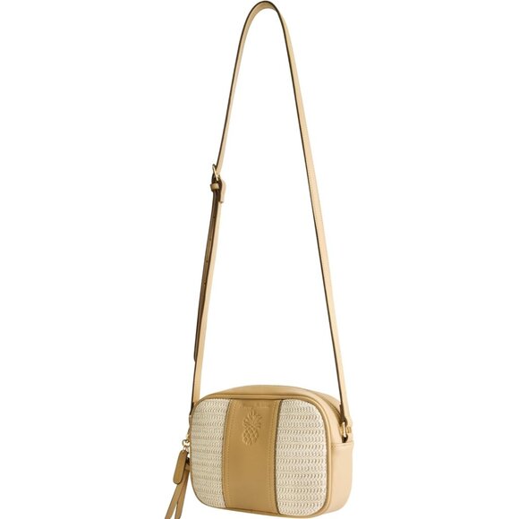 Women’s Mini Tan Faux Leather Crossbody Bag Embossed Logo...